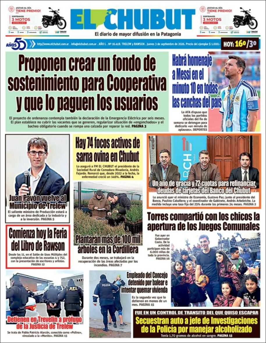 Media Panel - Developments and Systems | CDN / CENTRAL DE NOTICIAS - Tapa del diario El Chubut
