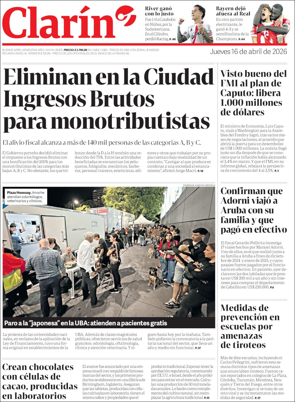 Media Panel - Developments and Systems | CDN / CENTRAL DE NOTICIAS - Tapa del diario Clarin