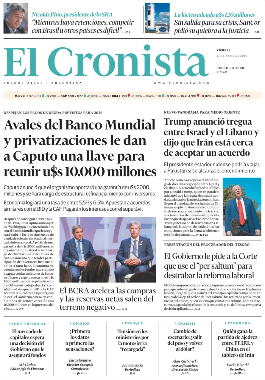 Media Panel - Developments and Systems | CDN / CENTRAL DE NOTICIAS - Tapa del diario Cronista