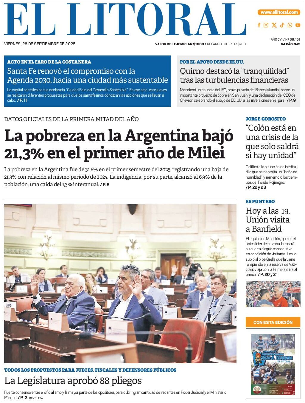 Media Panel - Developments and Systems | CDN / CENTRAL DE NOTICIAS - Tapa del diario Litoral