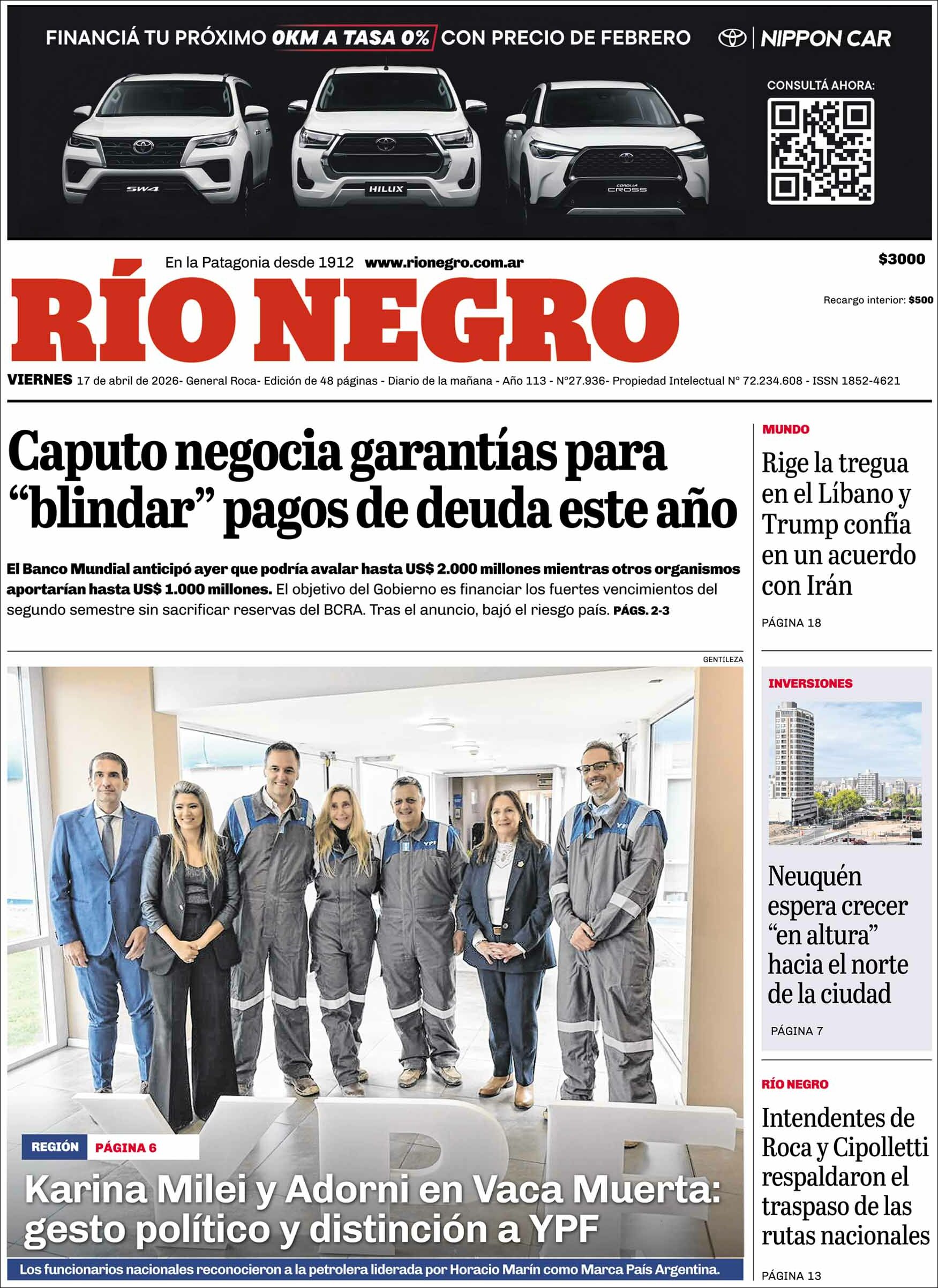 Media Panel - Developments and Systems | CDN / CENTRAL DE NOTICIAS - Tapa del diario Rio Negro